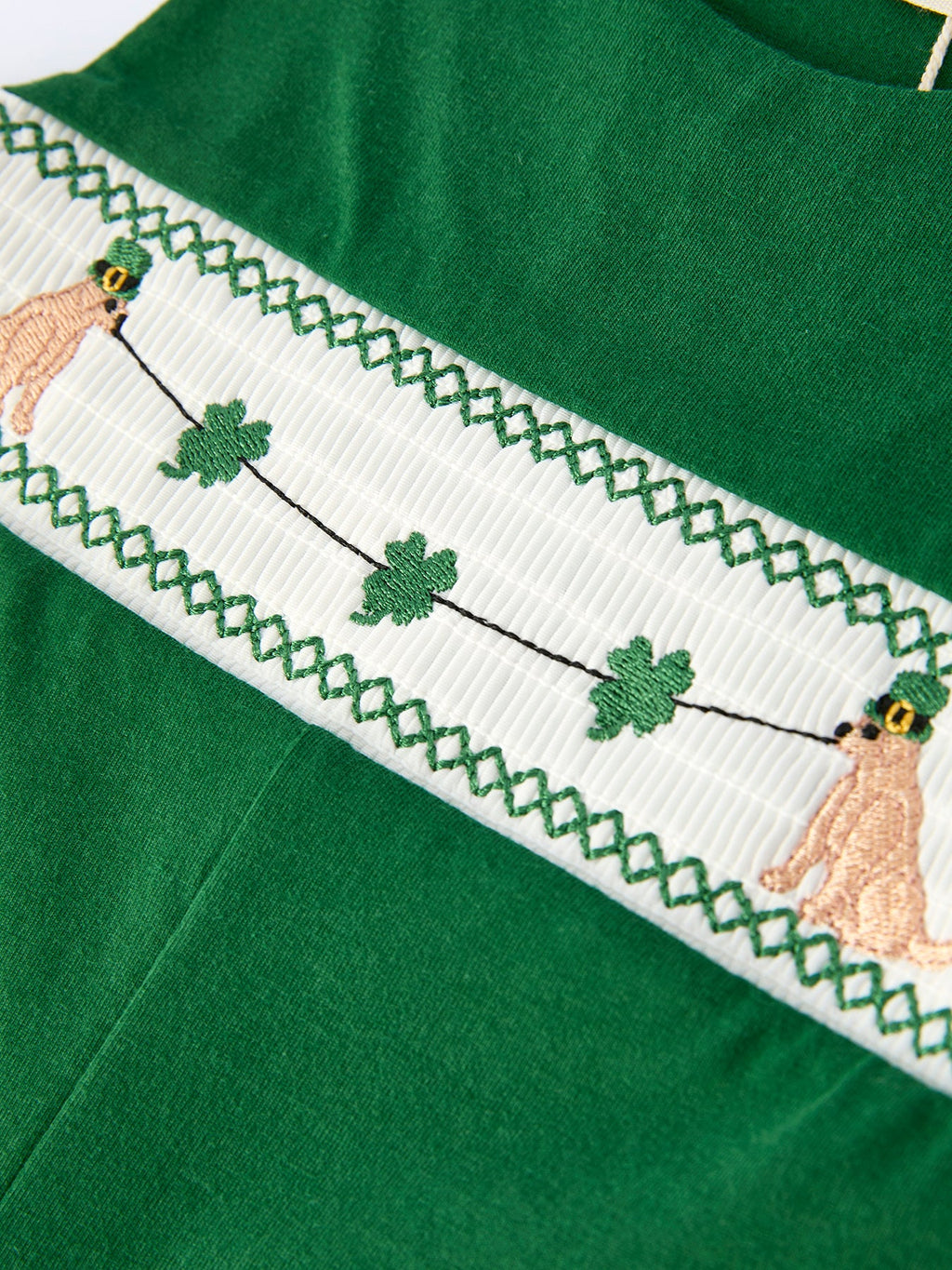 Boys St. Patrick’s Day Shamrock Puppy Smocked Romper