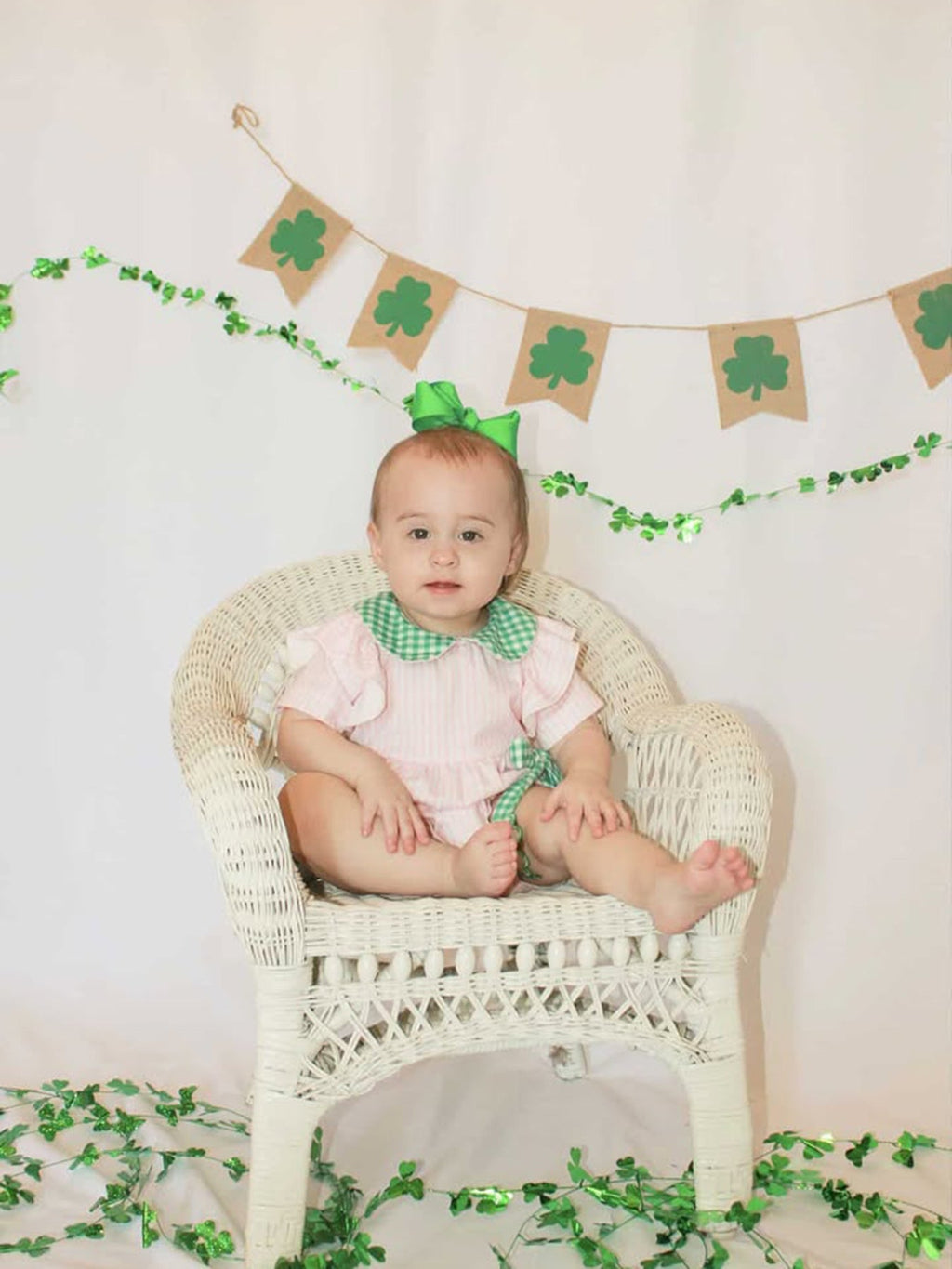 St. Patrick's Day Shamrock Striped Plaid Baby Girl Romper