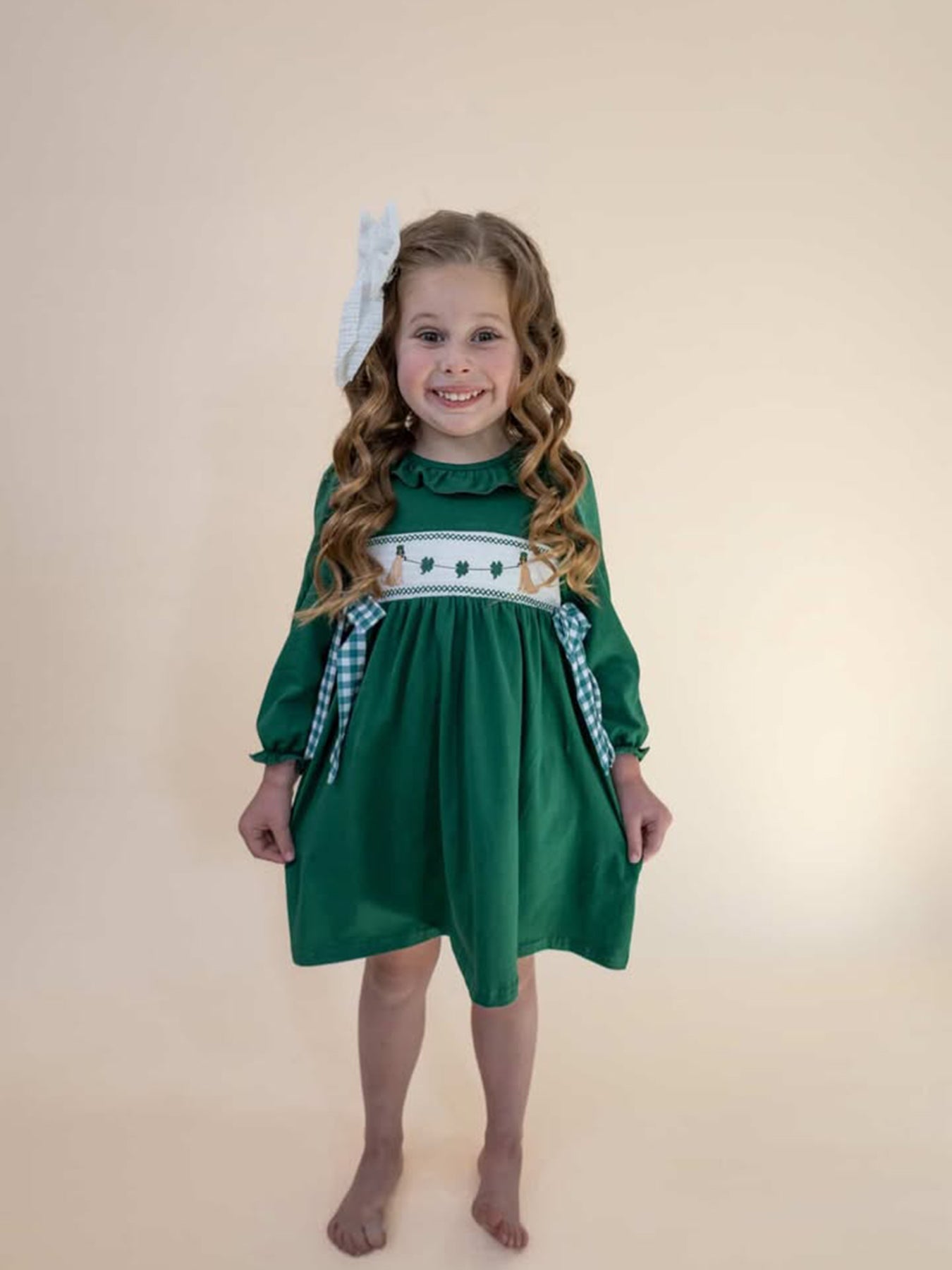 Girls St. Patrick’s Day Shamrock Puppy Smocked Dress