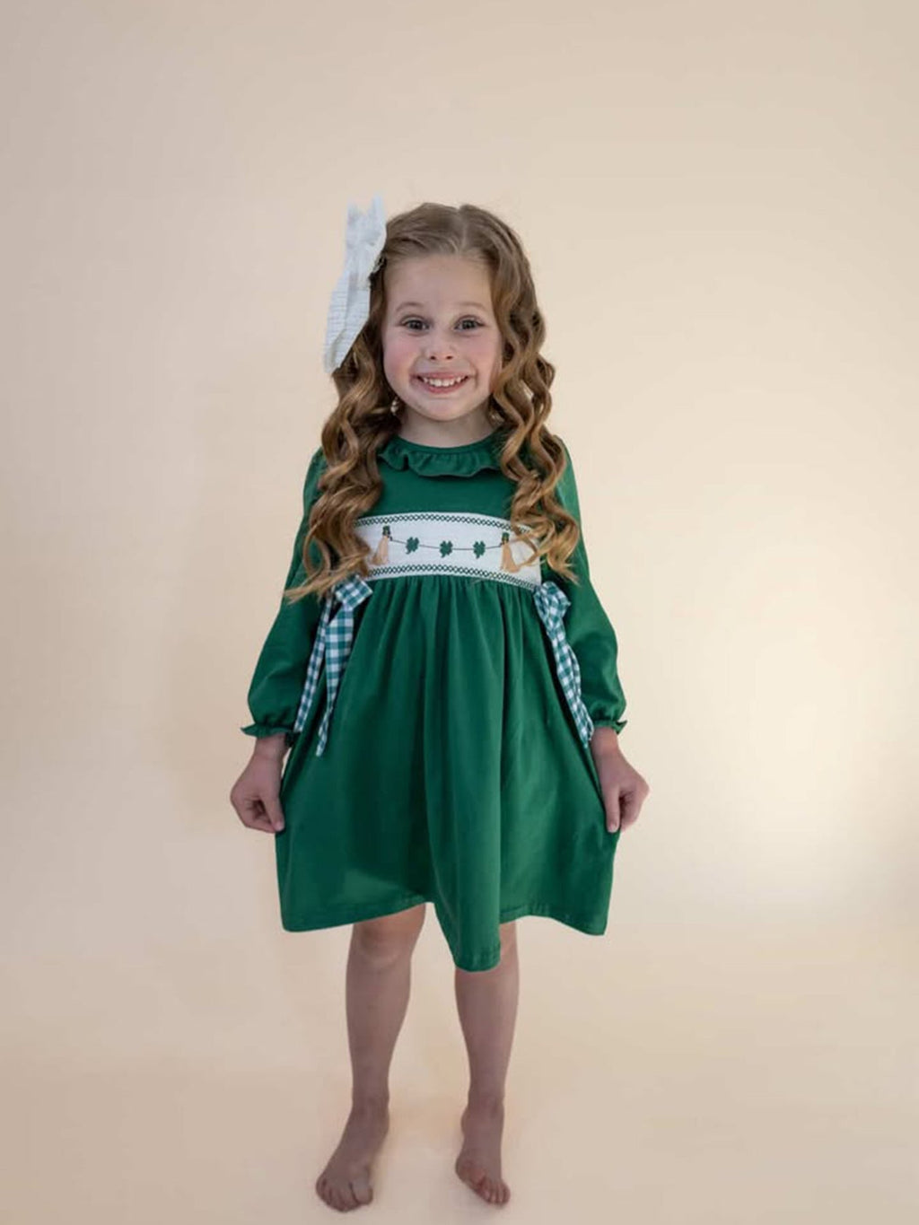Girls St. Patrick’s Day Shamrock Puppy Smocked Dress