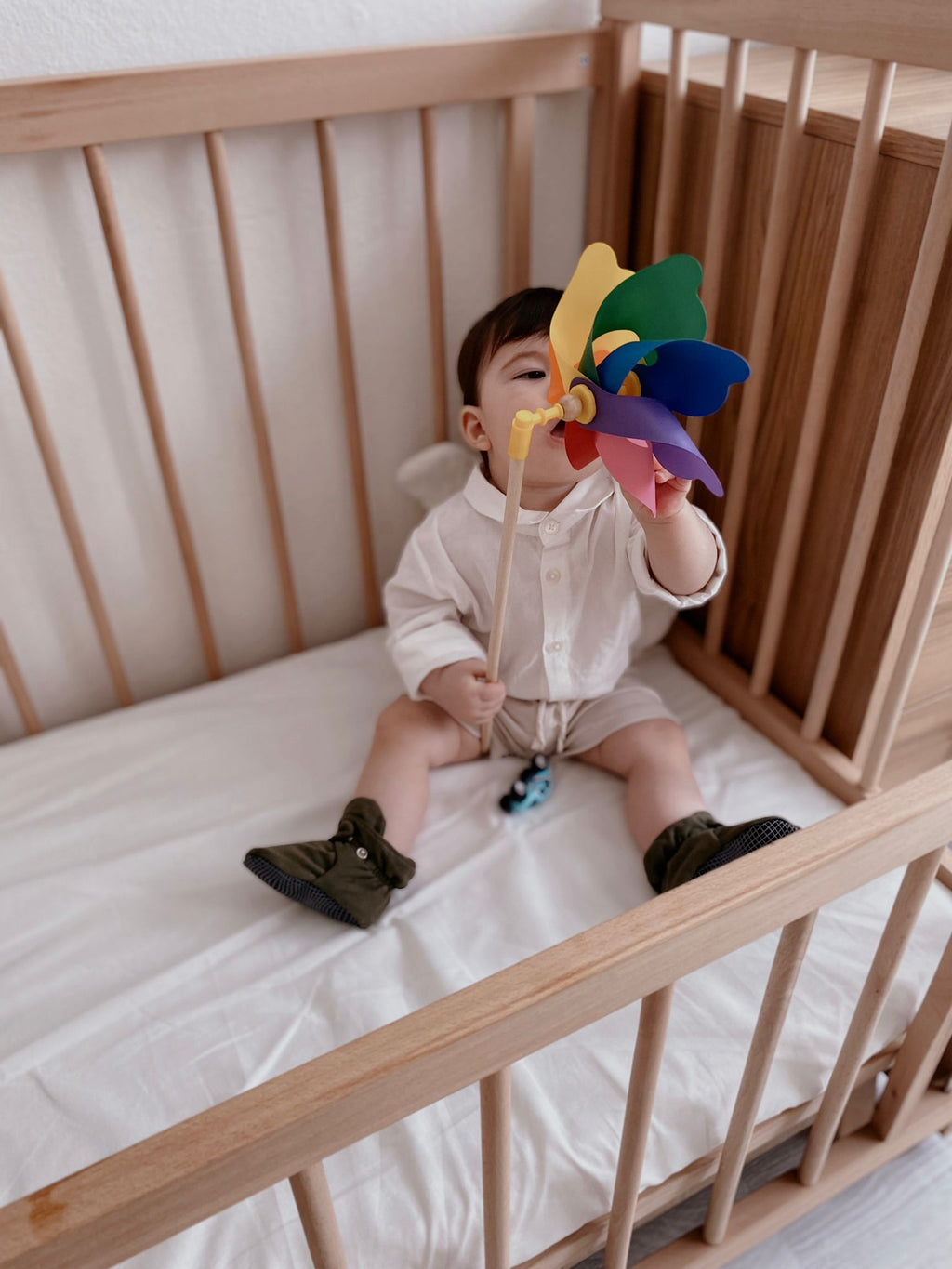 Organic Cotton Baby Booties, Non-Slip Sole, Cotton Newborn Booties Home Nursery Shoes, Khaki