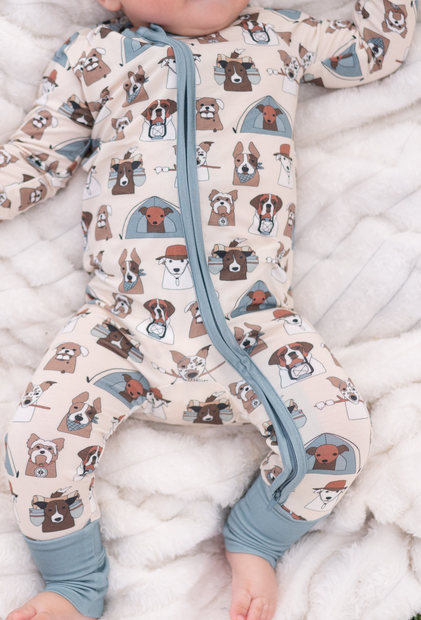 Camp Paws (Convertible Zip Footies) - Blue