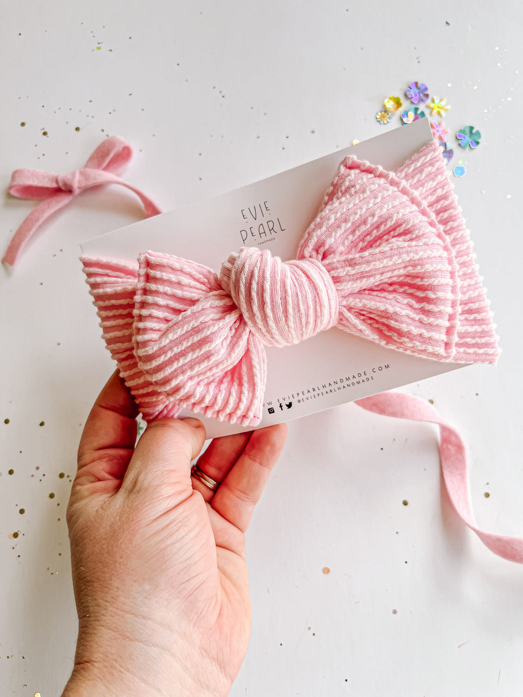 Light Pink Ribbed Baby Bow Turban