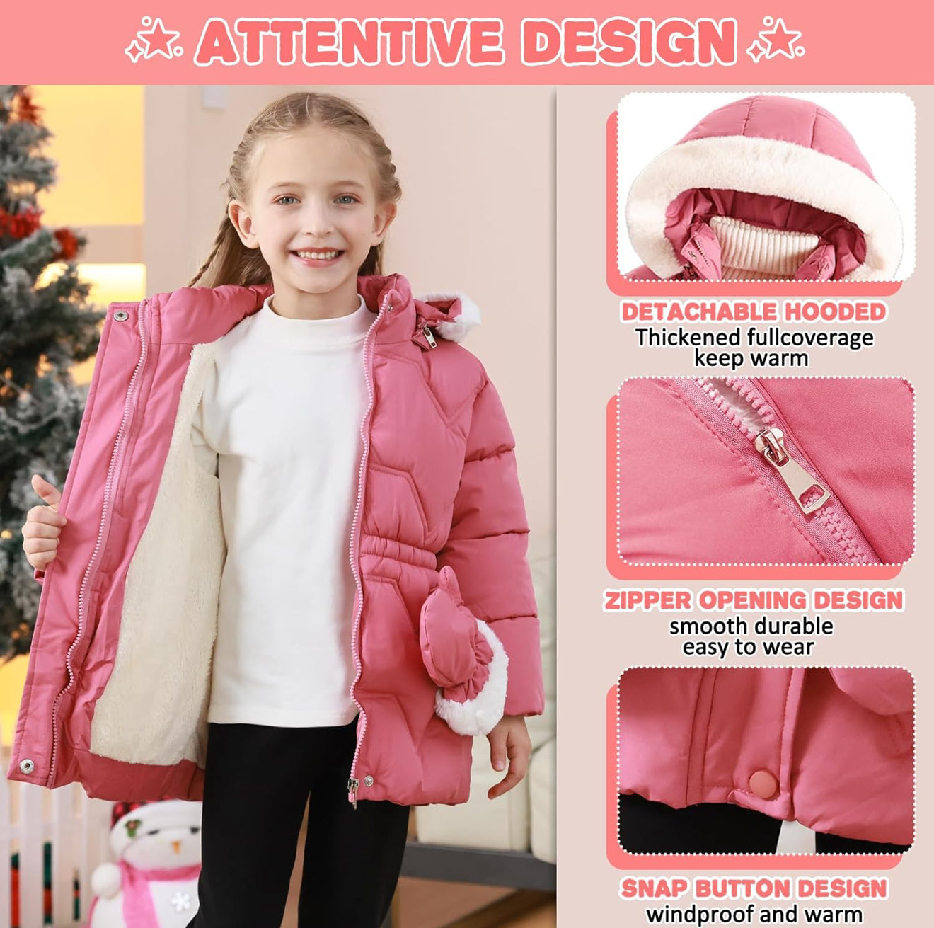 Toddler Girls Winter Puffer Coat - Warm Fur Lined Hooded | AURORE LUXURE