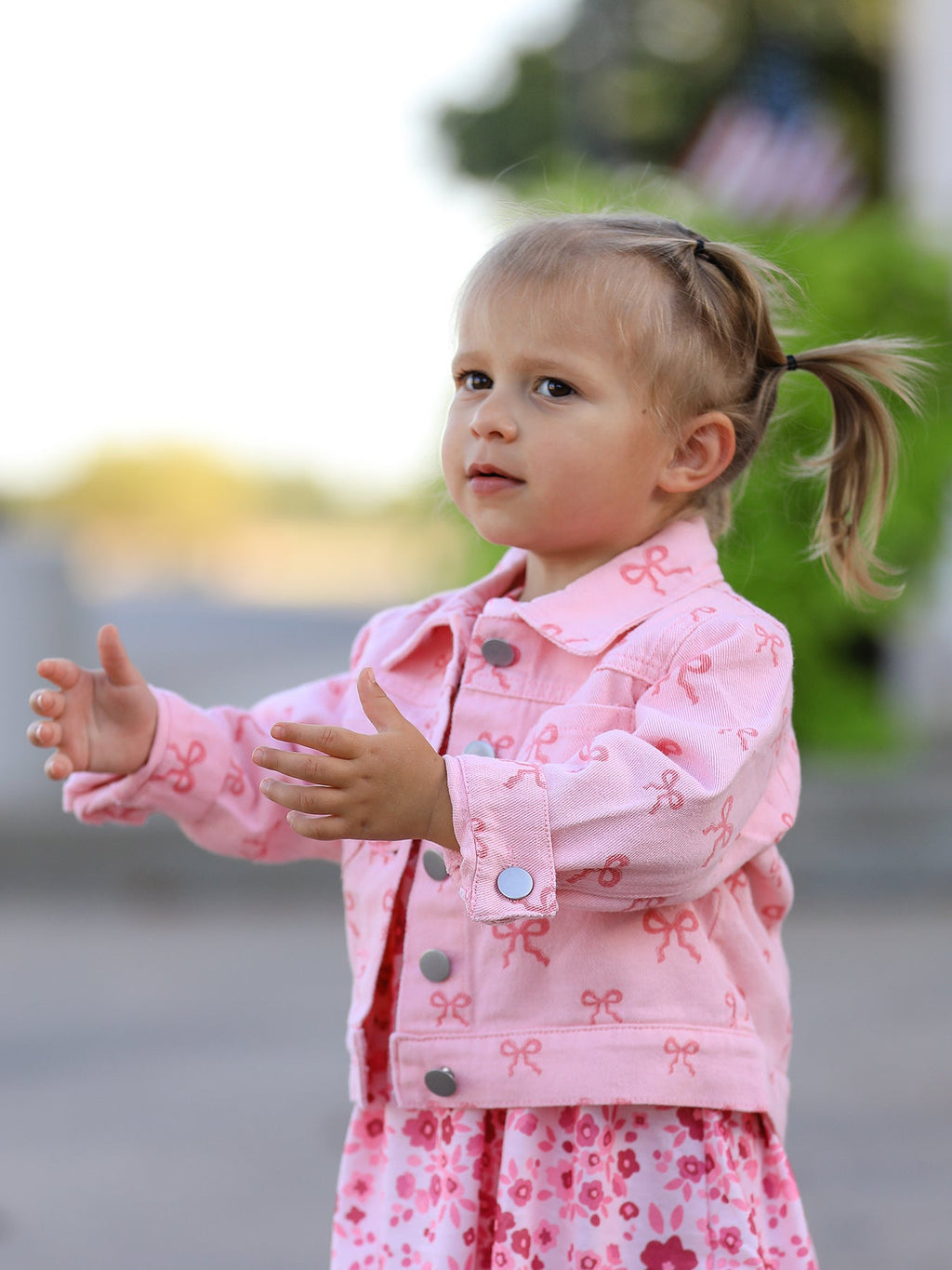 Pink Fall Girls Butterfly Print Denim Top