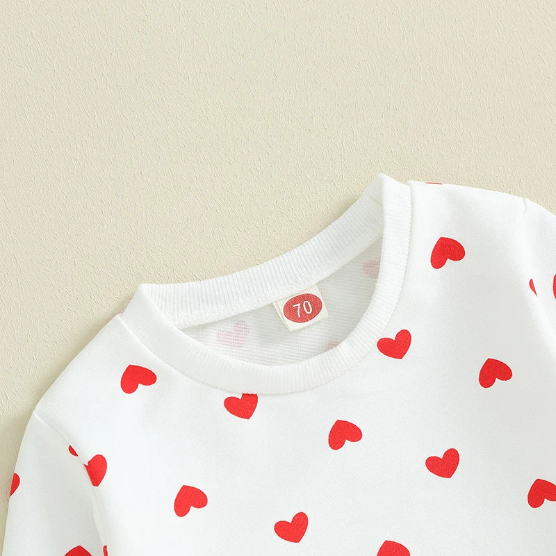 Toddler Girls 2Pcs Clothes Valentine's Day Outfits Long Sleeve Crewneck Heart Print Pants Set