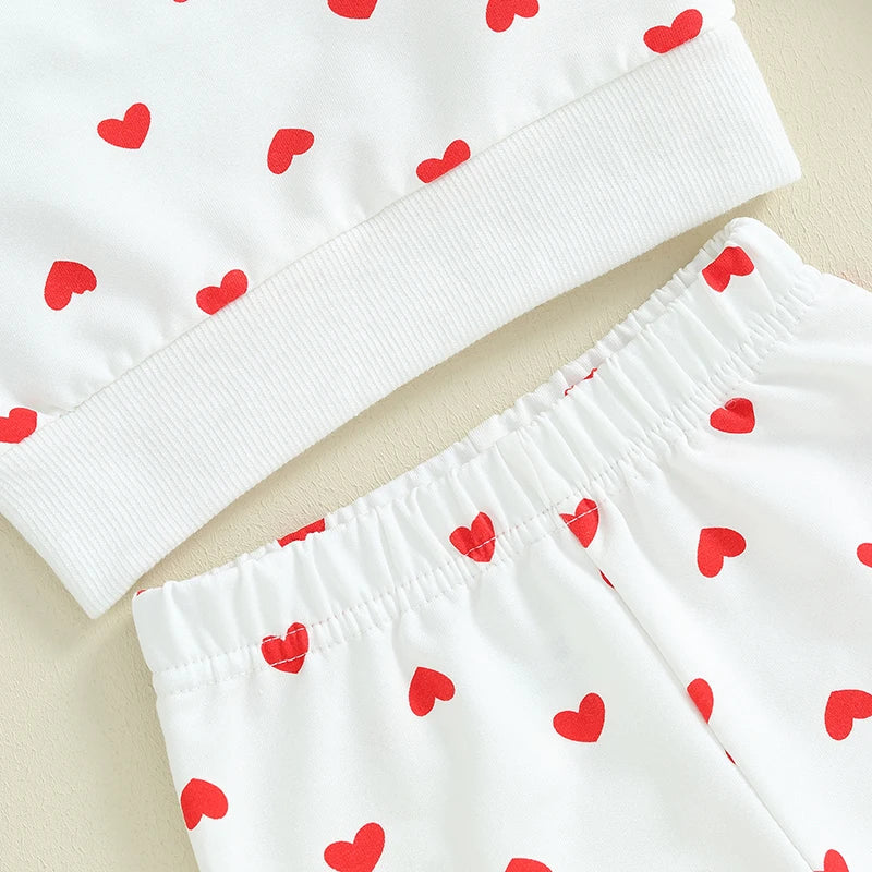 Toddler Girls 2Pcs Clothes Valentine's Day Outfits Long Sleeve Crewneck Heart Print Pants Set