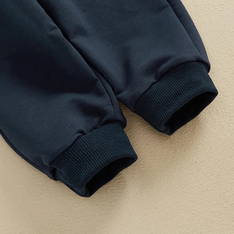 Baby & Toddler Boys 2Pcs Autumn Outfit Set Long Sleeve Lapel Half Zip Up Pullover Solid Color Pants Set