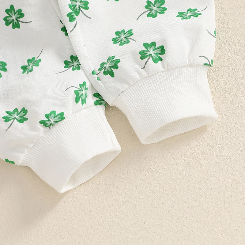 Baby & Toddler Girls or Boys 2Pcs St. Patrick's Day Outfit Four Leaf Clover Shamrock Print Long Sleeve Crewneck Top and Elastic Pants Jogger Set