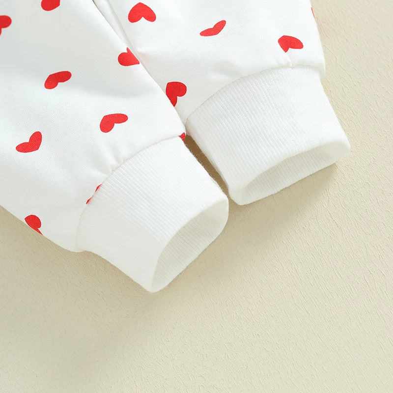 Toddler Girls 2Pcs Clothes Valentine's Day Outfits Long Sleeve Crewneck Heart Print Pants Set