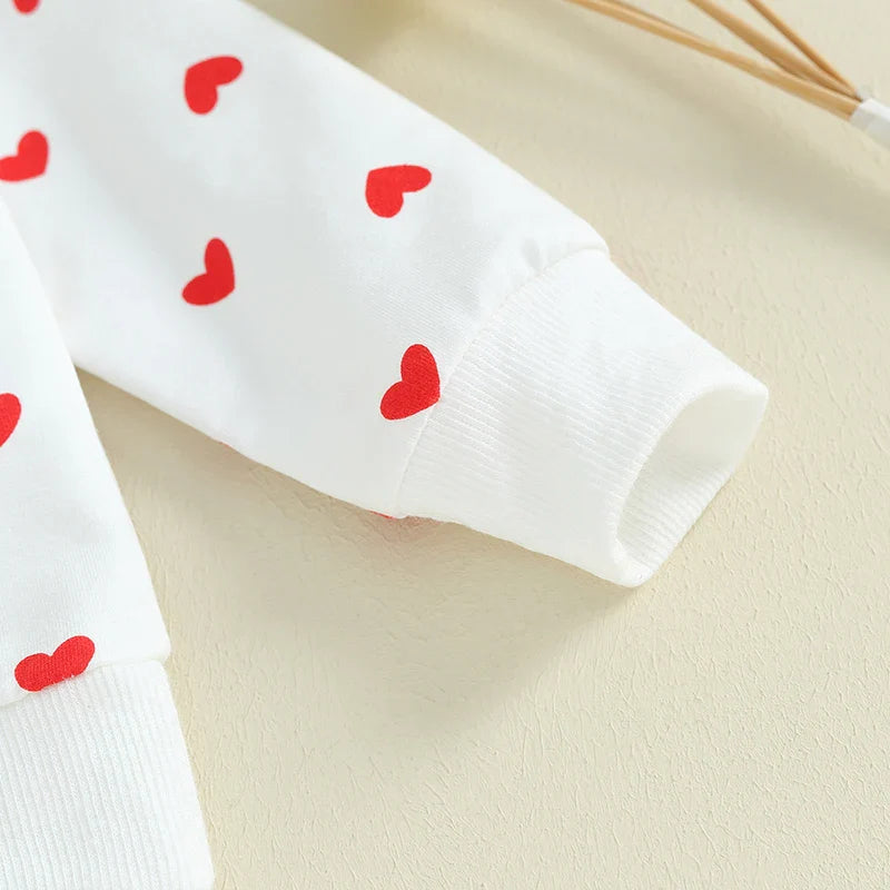 Toddler Girls 2Pcs Clothes Valentine's Day Outfits Long Sleeve Crewneck Heart Print Pants Set
