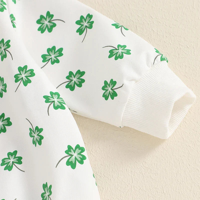 Baby & Toddler Girls or Boys 2Pcs St. Patrick's Day Outfit Four Leaf Clover Shamrock Print Long Sleeve Crewneck Top and Elastic Pants Jogger Set