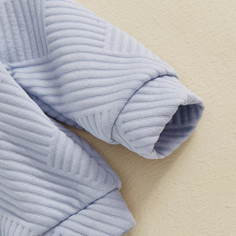 Baby & Toddler Boys 2Pcs Autumn Outfit Set Long Sleeve Lapel Half Zip Up Pullover Solid Color Pants Set