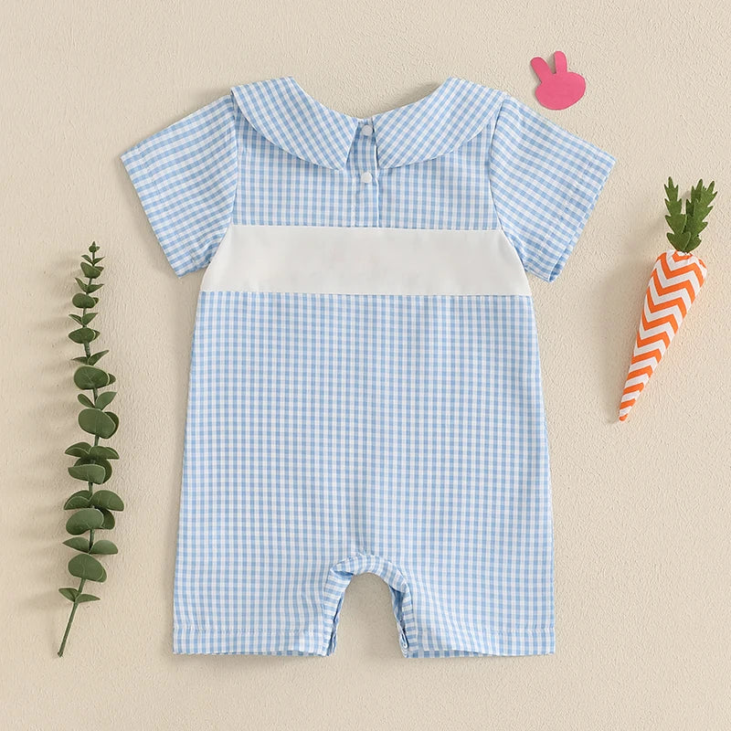 Infant Easter Bunny Romper Sleeveless Round Neck Train Embroidery Jumpsuit Baby Boy Newborn Playsuit Outfit Costume