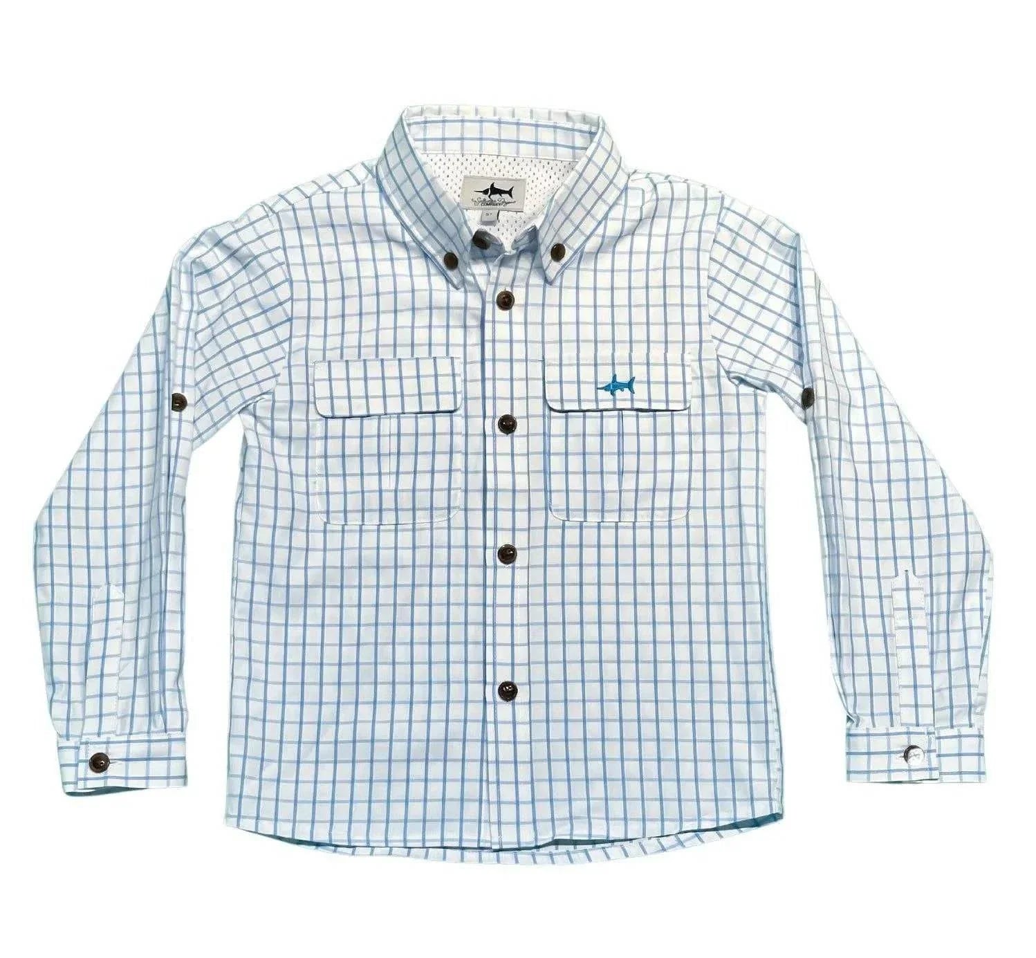 Saltwater Boys Company - FLAGLER BOYS FISHING SHIRT WHITE/BLUE PLAID