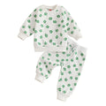 Baby & Toddler Girls or Boys 2Pcs St. Patrick's Day Outfit Four Leaf Clover Shamrock Print Long Sleeve Crewneck Top and Elastic Pants Jogger Set