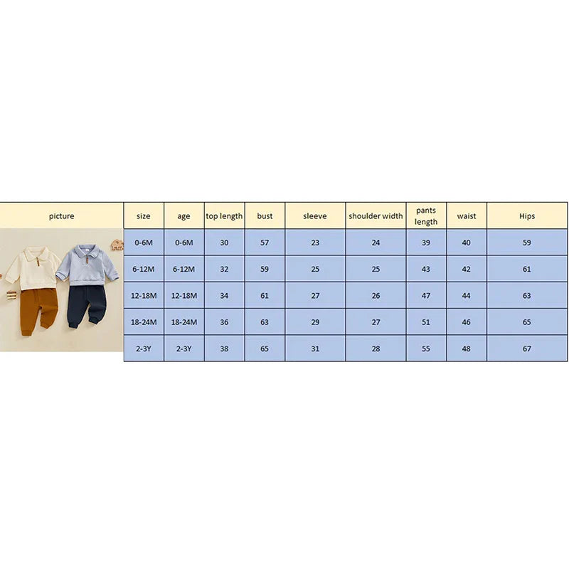 Baby & Toddler Boys 2Pcs Autumn Outfit Set Long Sleeve Lapel Half Zip Up Pullover Solid Color Pants Set