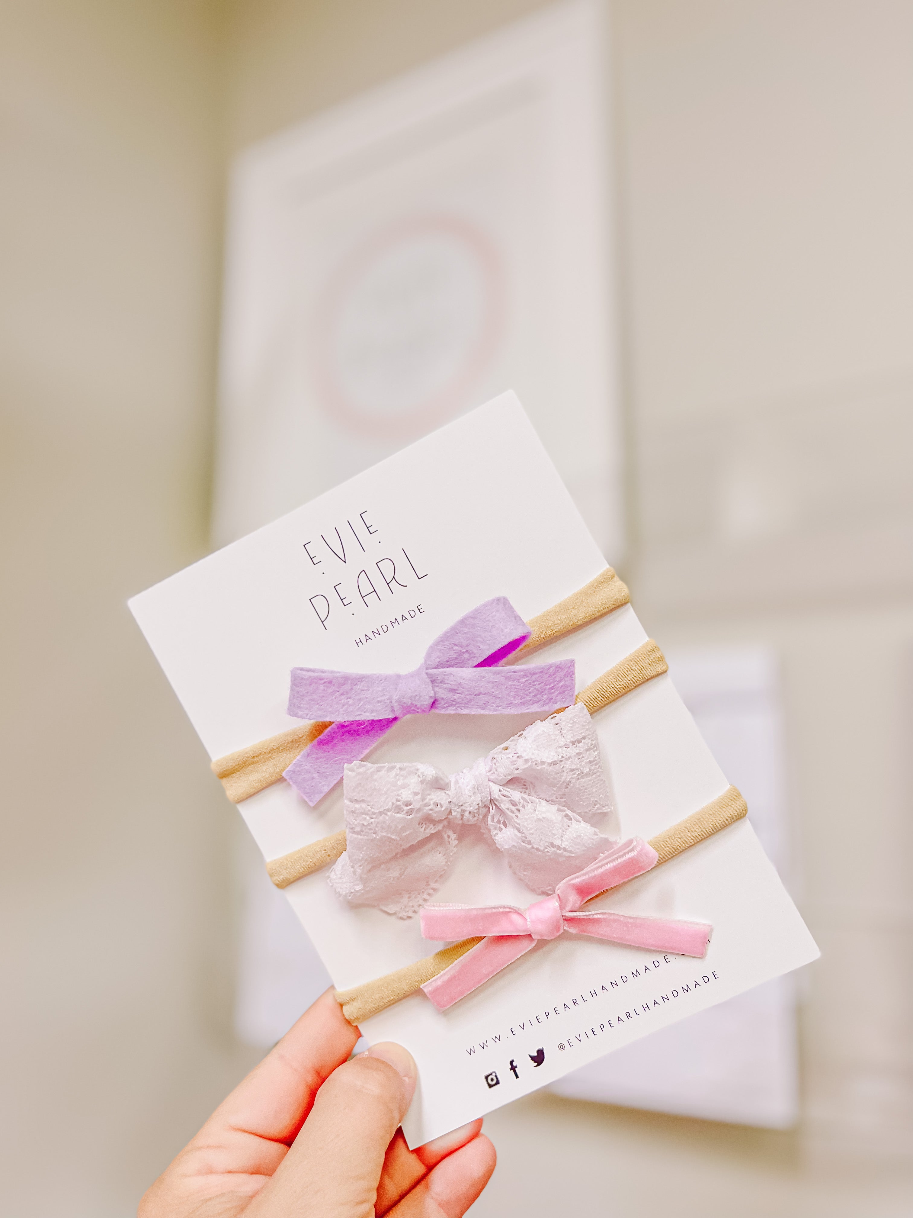 Newborn Baby Trio Headband Set- purple felt, lilac lace & pink velvet