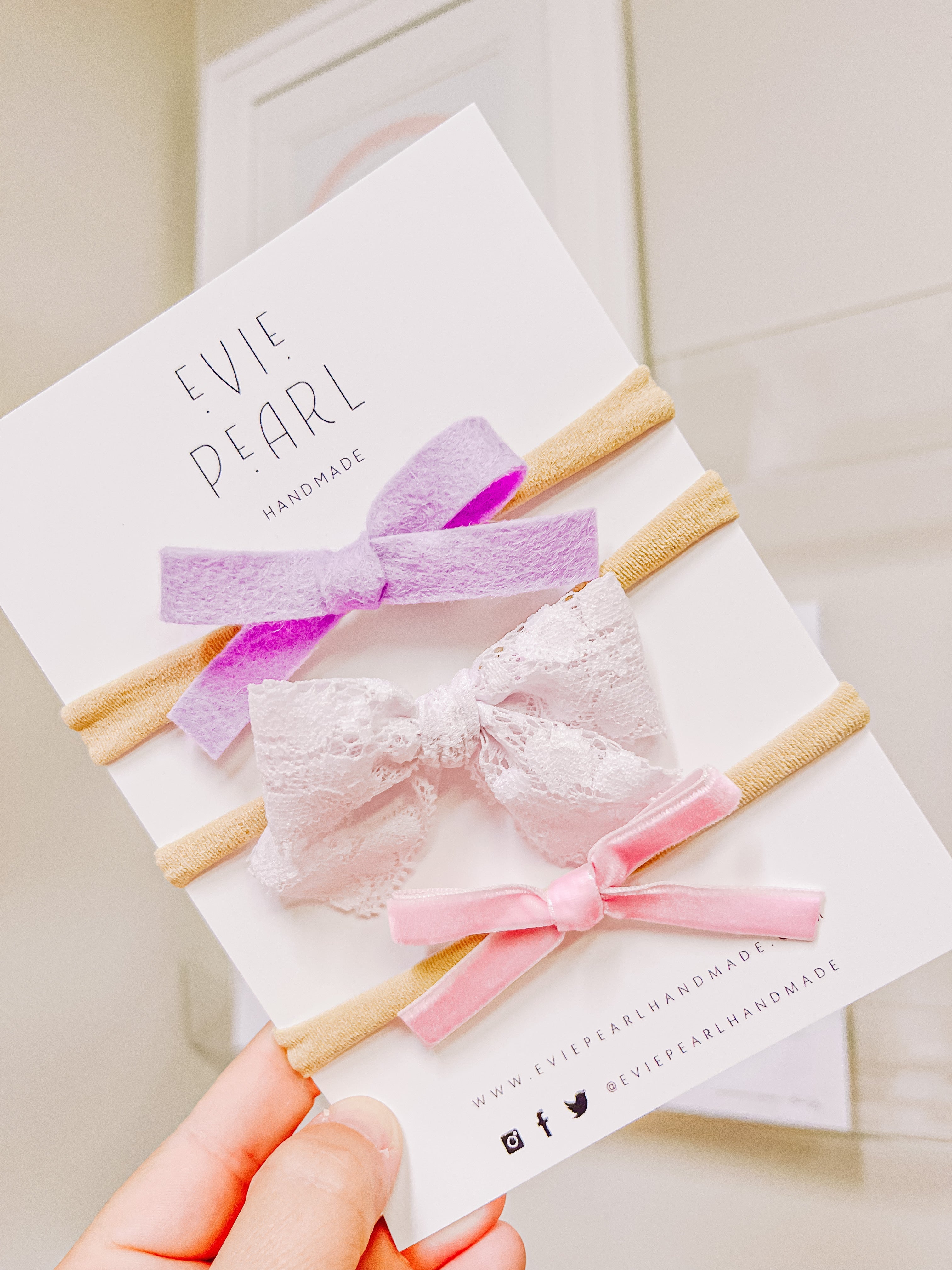 Newborn Baby Trio Headband Set- purple felt, lilac lace & pink velvet