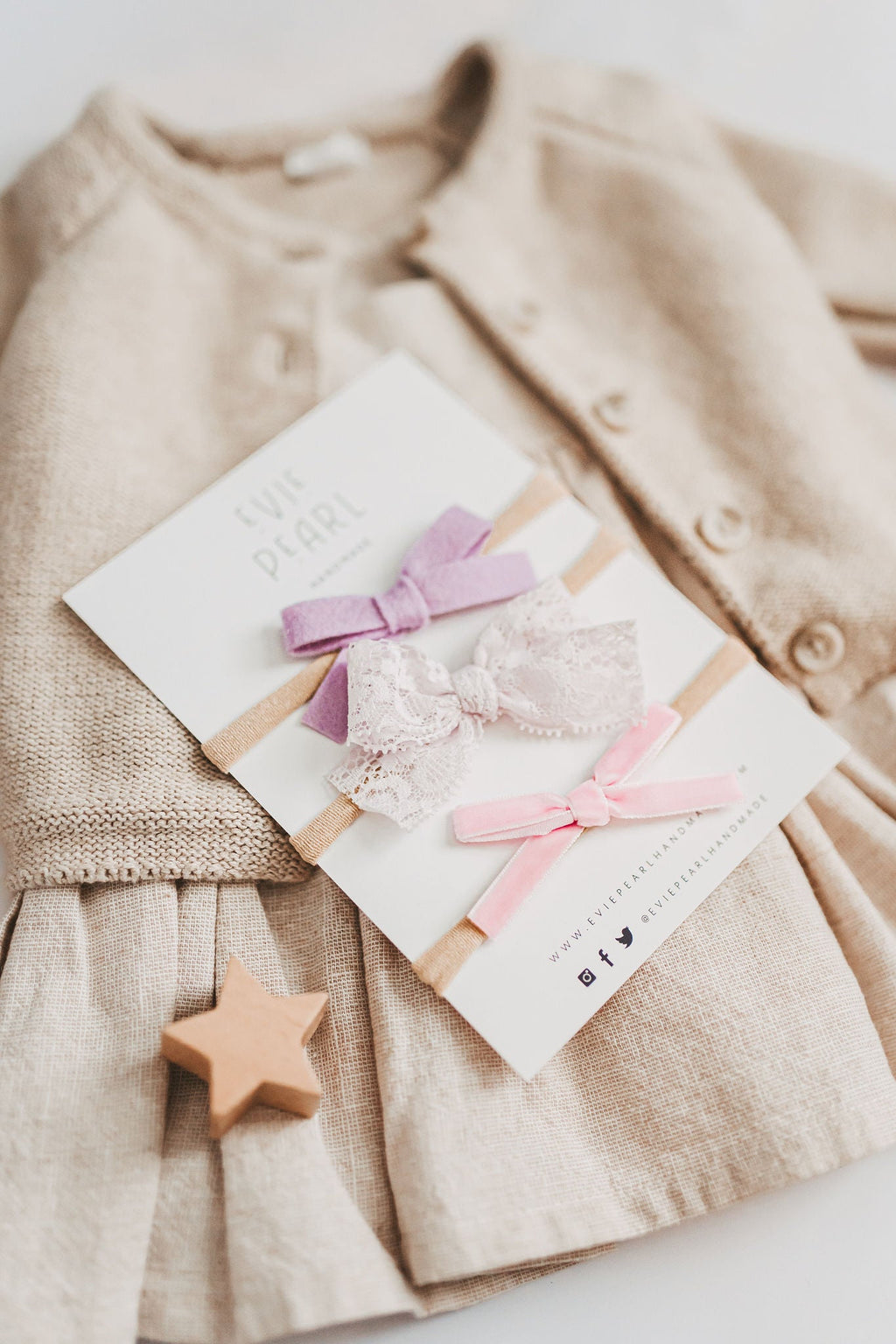 Newborn Baby Trio Headband Set- purple felt, lilac lace & pink velvet