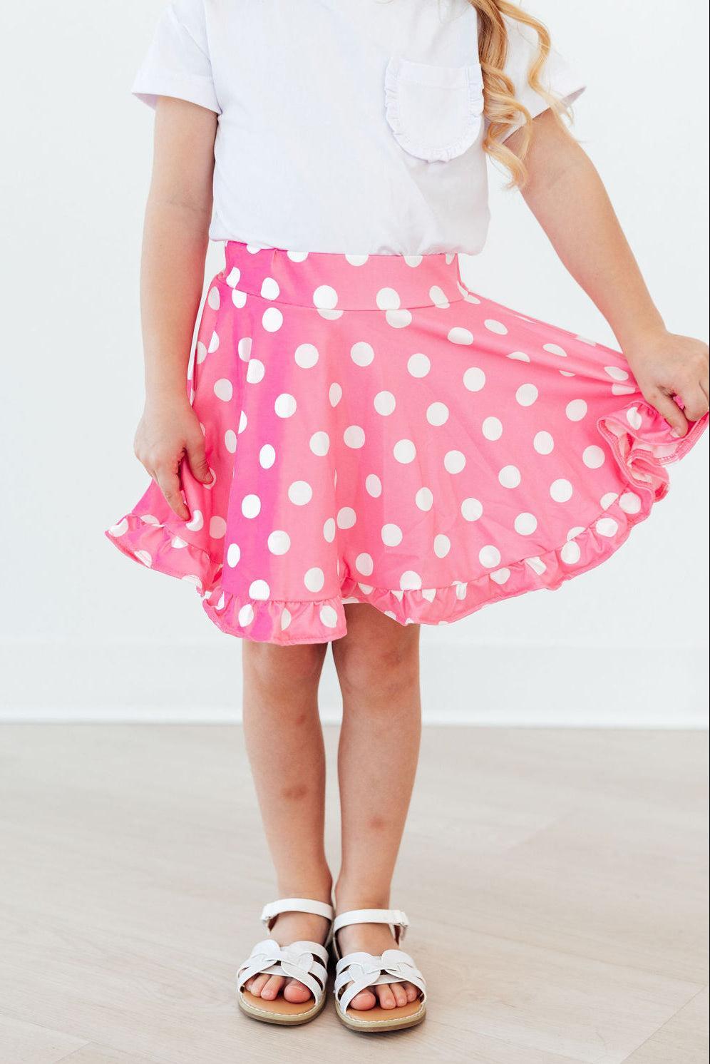 Pink Polka Dots Ruffle Skort