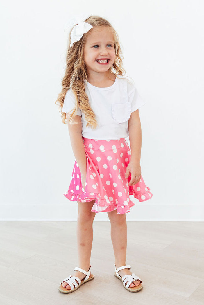 Pink Polka Dots Ruffle Skort