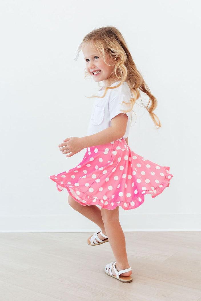 Pink Polka Dots Ruffle Skort