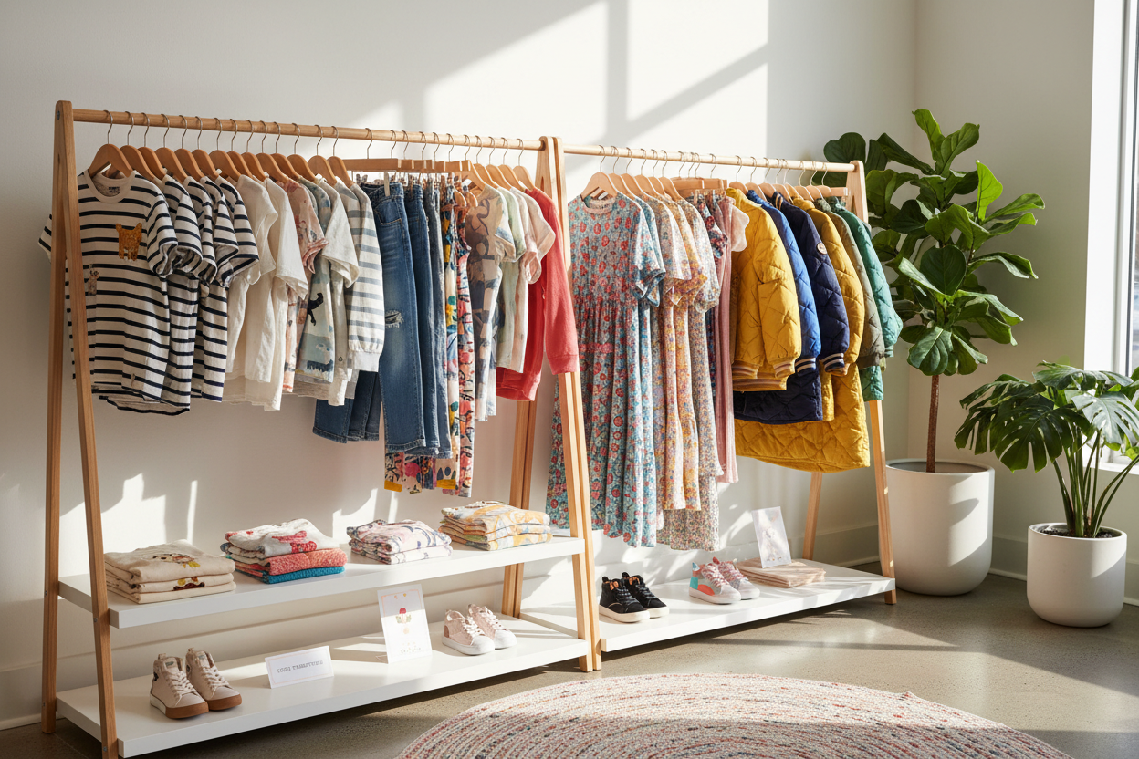 stylish kids clothes displayed